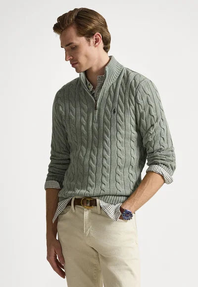 Polo Maglione a Trecce Mezza Zip