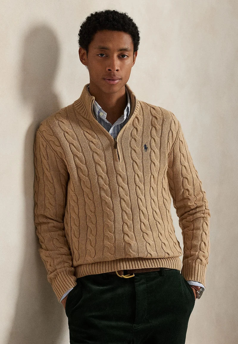 Polo Maglione a Trecce Mezza Zip
