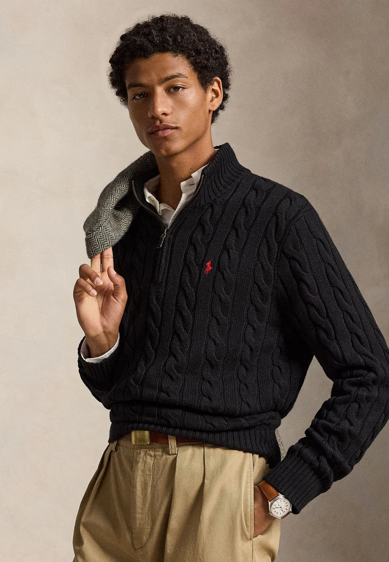 Polo Maglione a Trecce Mezza Zip