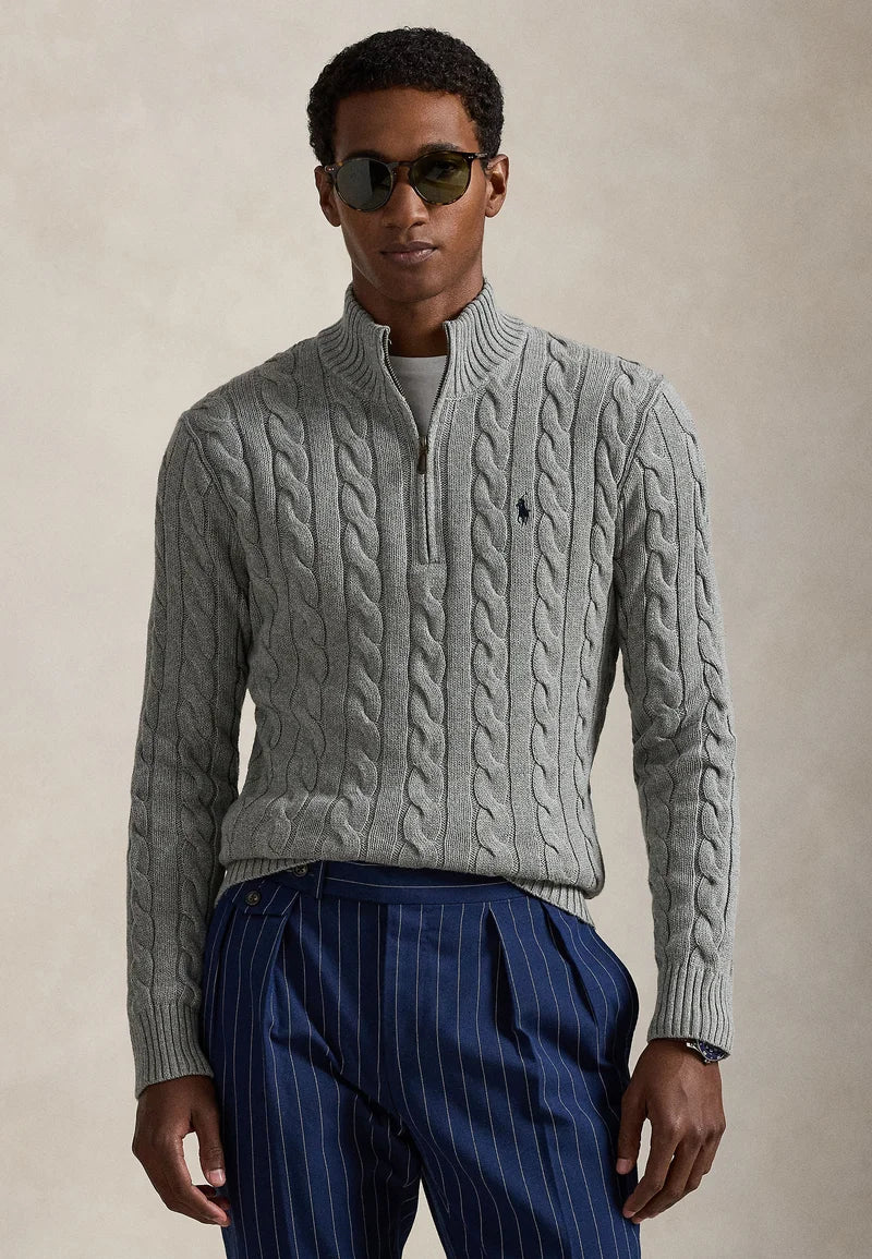 Polo Maglione a Trecce Mezza Zip