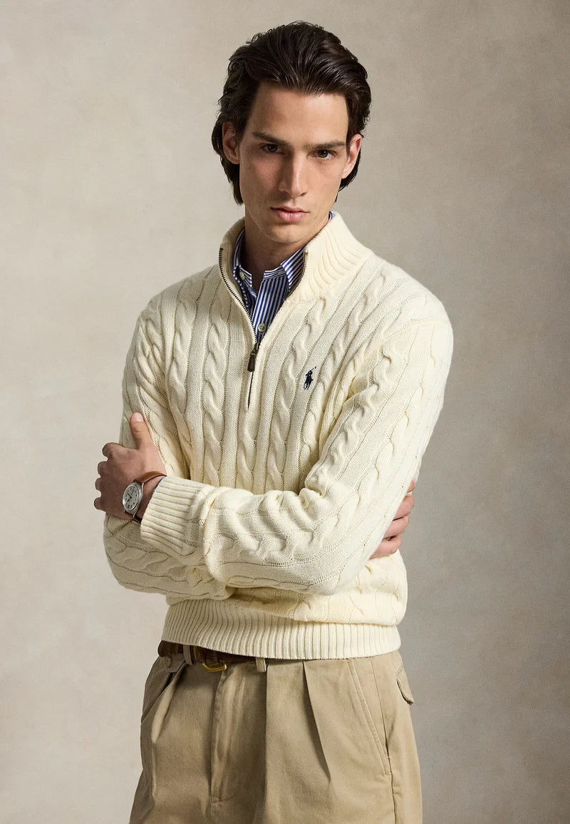 Polo Maglione a Trecce Mezza Zip