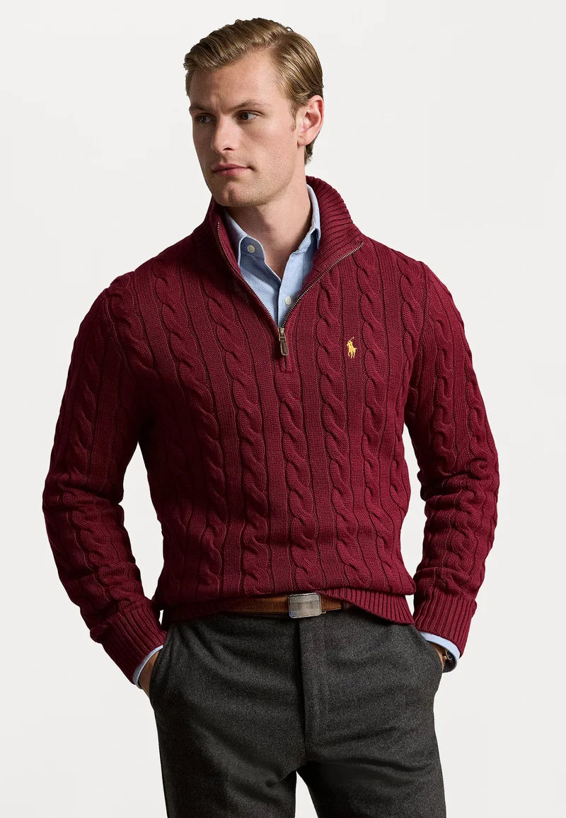 Polo Maglione a Trecce Mezza Zip
